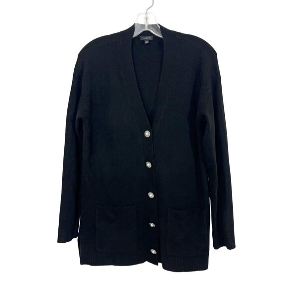 Talbots Black Pearl Button Cardigan Sweater Wool Alpaca Cozy - Size Small - Picture 1 of 7